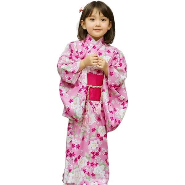 Jinbei Yukata Kids Girls Women Cute Kimono Robe with obi 2